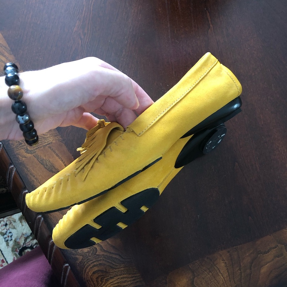 NWOT Me Too Mustard Yellow Errow Fringe Tassel Moccasin Suede Loafers Shoes 8.5 - Picture 7 of 11